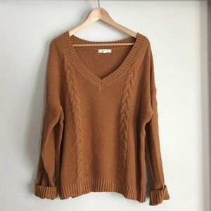 Boutique Mustard Cable-knit Slouchy Sweater